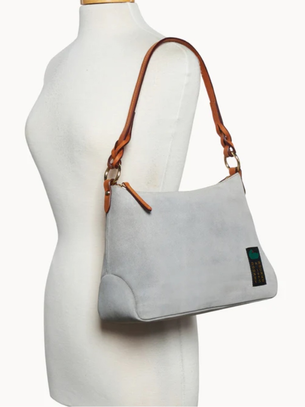 Dooney & Bourke Gray Suede Chloe 30 Shoulder Bag with Brown Leather Strap NWT - Picture 3 of 11